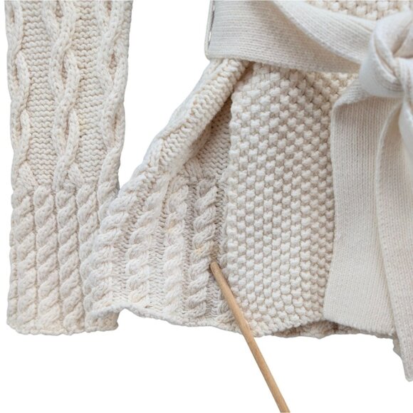Vtg GAP Cable Knit Cardigan Womens Cream Belted Cotton Blend Sweater Size XS - Picture 10 of 10